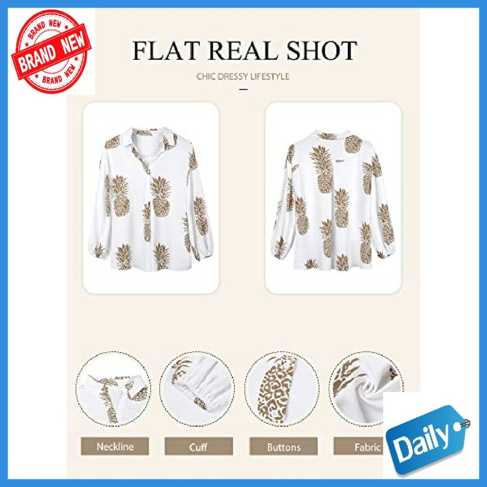 Women's Pineapple Print Lapel Collar Button Down … - image 7